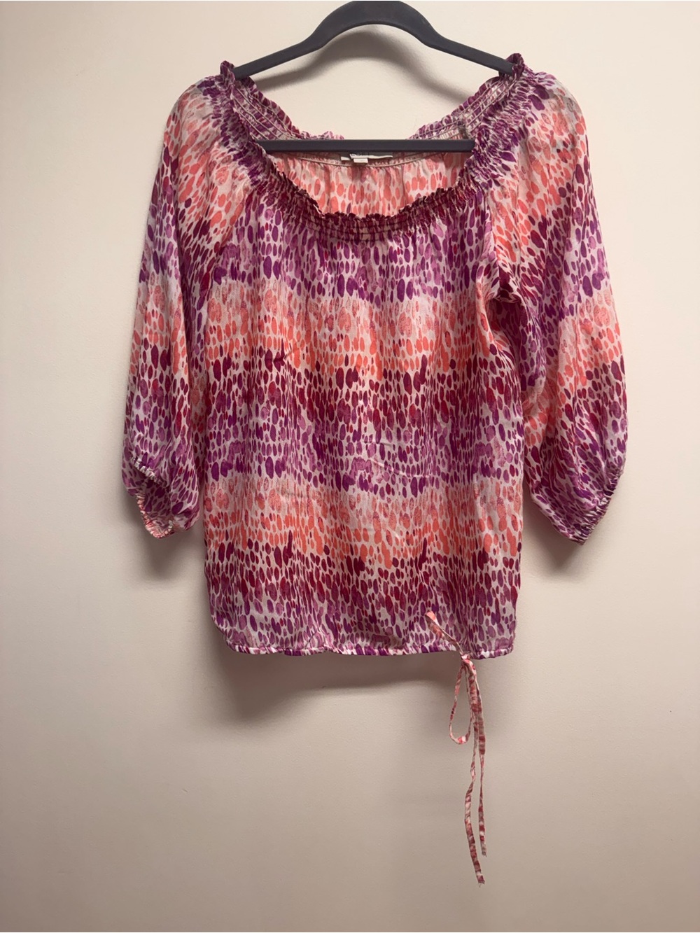 LOFT Pink and Purple Peasant Off-Shoulder Blouse Size XS